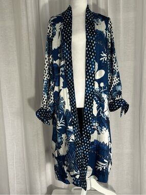 Blue and White Floral Open Kimono